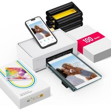 리엔 M100 4x6인치 사진 프린터 휴대폰 프린터 100장 및 3개 카트리지 풀컬러 사진 휴대용 즉석 아이폰 안드로이드용 열전사 염료 승화 와이파이, 프린터+100장