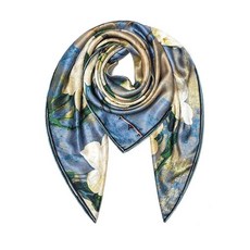 SHIROUYU 100% 멀베리 실크 스카프 109.2cm43인치 라지 스퀘어 숄 - 여성용 오버사이즈 머리띠 선물 포장 화이트-블루 141124, 화이트 로즈