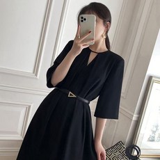 스타일닥터 여성 여름원피스 결혼식 하객룩 벨트 빅사이즈원피스 하객원피스 데일리룩