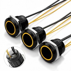FILN 19MM 순간 LED 푸시 버튼 스위치 3개 IP67 방수 12V 조그 스위치용 사전 유선 DC 20A 보안 시스템 스위치(옐로우 라이트 1NO 1NC 블랙, 옐로우 모멘터리