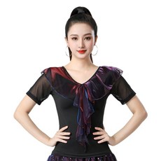 와우진플 오로라 프릴 반팔 댄스 상의 (124)