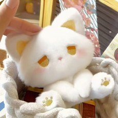 우울 고양이 인형 고양이 아이디어 봉제 완구 동물 봉제 인형 동물 피규어 동행 인형 생일 선물, 1개, 흰 고양이 노란 눈, 16cm