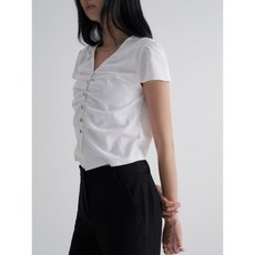 에잇세컨즈 8SECONDS 셔링 반소매 블라우스 - 화이트 325865LY11 141170