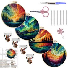 星野漫 DIY 刺繡手工布藝材料包套件 創意針線, 彩韻林川03（布25cm非成品）,材料包（不含繡繃 ）, 1個