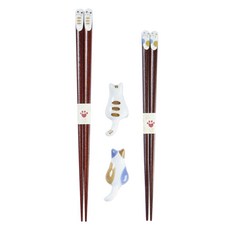 Ishida 桐木盒 附筷架 夫妻筷子組, 1個, 筷子2雙 + 筷架2個, 貓