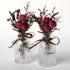 드라이플라워 꽃병 세트 - 미니장미 화병 어레인지 카페 테이블소품, 퍼플 미니장미 & 꽃병 2P