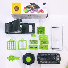 DFMEI 小型切菜神器多功能切菜器廚房切絲神器刨絲器切片機土豆絲擦絲板, 1個, 14件套切菜器【勺形+三刀】:如圖