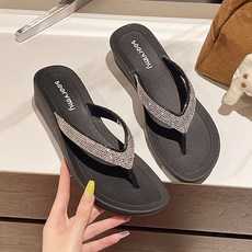 예니브 블링블링 큐빅 여성 조리 발편한 웨지 키 높이 5cm굽 슬리퍼형샌들