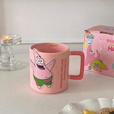 아소공방 스펀지밥 세라믹 머그컵, 3개, 핑크(뚱이)