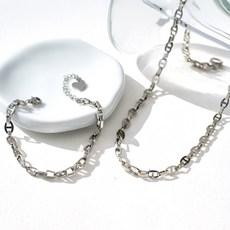 노이드비 써지컬스틸 돼지코 사슬 연결체인 목걸이 + 팔찌 세트, 실버(목걸이, 팔찌), 랜덤발송(패키지)