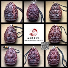 印度小葉紫檀十二生肖本命佛吊墜項鍊 毛衣鏈精品, 1個, 不動尊明王【雞】手工精修,規格3.3*5*1CM【脖掛繩】