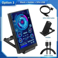 컴퓨터 보조 모니터 3.5인치 IPS Type-C USB 디스플레이 320x480, 블랙-5Pin USB