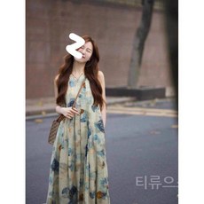 티류으스 여성 프렌치 스트라이프 셔츠 원피스 허리라인 슬림핏 롱 빅사이즈 여성복 WY