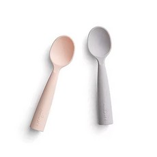 miniware 寶寶矽膠湯匙 學習湯匙 嬰兒湯匙 兒童餐具, 芝麻蜜桃色, 1套, 矽膠湯匙*2