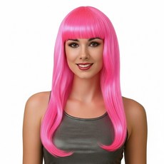 파티처럼 할로윈 파티소품 파티가발 미디움 롱헤어 [긴생머리 진핑크], 1개