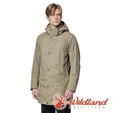 wildland 荒野 男PR棉輕量極暖防水連帽長版外套 雲杉綠 0B32902