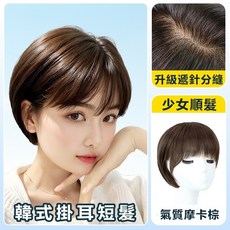 韓式掛耳短髮 減齡全頭套假髮, 1個, 輕薄透氣-掛耳式【摩卡棕】