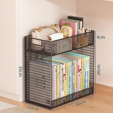 꾸꾸상점 2단계단식책꽂이 수납 책장 선반 바퀴, 1단, 블랙 2단 50cm 바닥형 - 거친 망