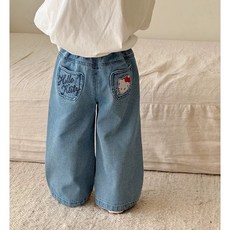 가을 캐주얼 귀여운 헬로키티 루즈핏 아동 데님 바지 여아 청바지+준펑이커머스 머리끈