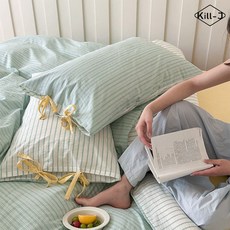 킬제이 파스텔 스트라이프 리본 베개커버 베갯잇 6종 컬러 2매 1세트