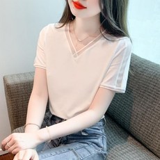 白鳥麗子 優雅素面雪紡V領短袖上衣 店長推薦