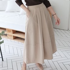봉봉스토리 여성용 로제타 핀턱 A라인 롱 스커트 뒷밴딩 포켓 데일리 치마