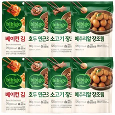 비비고 반찬(베이컨김치볶음2+호두연근조림2+소고기장조림2+메추리알장조림2), 1세트, 910g