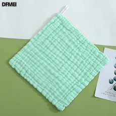DFMEI 純色六層紗布泡泡紗方巾嬰幼兒口水巾純棉吸水口水巾, 綠色:30*30, 1個