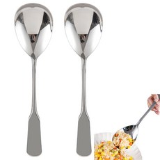 Chenshuo 넓은 손잡이 서빙 스푼 304 스테인리스 스틸 뷔페 대형 식기 세척기로 세탁 가능 실버, Chenshuo 넓은 손잡이 서빙 스푼, 304 스테인