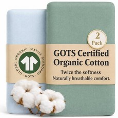 GOTS 유기농 면 - 가장 두껍고 부드러운 유기농 코마 면 200gsm - 매트리스 커버 2팩 111.9 x 203.2cm(44 x 80인치), Fits 33×20 or 35×19 Bassinet, 블루 + 세이지 그린