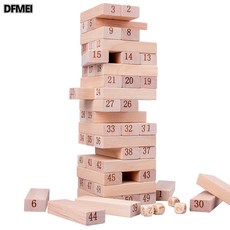 DFMEI 51粒疊疊樂積木兒童益智疊疊高抽抽樂層層疊木製成人玩具安全環保, 1個, 疊疊高原木:如圖