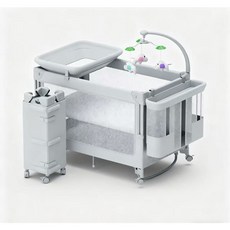 ULOP嬰兒床一鍵開合拼接床，可摺疊便攜，附玩具安撫架，寶寶安睡神器, 阿瑪尼灰