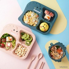 유아식 식기세트 미끄럼방지 공룡 흡착식판 이유식 용기 아기 칸막이 접시 볼 수저포크, 1개, 상세페이지 참조, 1공룡식판세트-그린