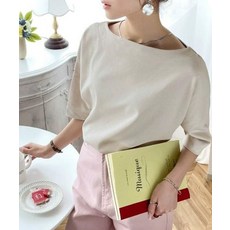 여름 순면 입술넥 보트넥 5부 반팔 티셔츠 루즈핏 기본 무지 상의 여성용