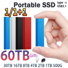 1/1+1 16tb은색 미니 휴대용 SSD 대용량 Type-C 포터블 솔리드 스테이트 드라이브 외장하드, 16TB, [1+1]은색*1+블루*1