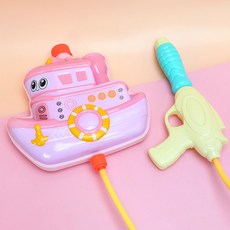 揹包水槍兒童玩具噴水男孩打水仗抽拉式寶寶射水女孩兒童揹包水槍, 1個, 揹包水槍 卡通船 301-25 粉色1200ML:無規格