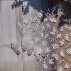 유니스뮬라 영롱 3D 엠보 진주오로라 플라워 네일스티커 네일꽃스티커 1+1, 2개, 화이트