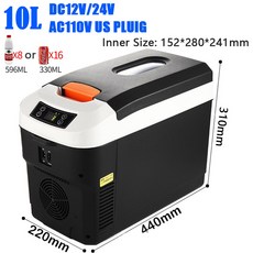 미니 자동차 휴대용 냉장고 냉동고 쿨러 워머 듀얼 캠핑 캐러밴 바 10l 15l 20l, 10L 12V 24V 110V US