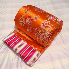 프라운 원앙금침 세트 실크 금침 이불 원앙 전통 혼수이불, 솜 없음 이불 커버만, 오렌지프로스퍼러스