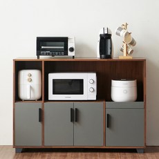 스타 와이드 주방 수납장 1200 전자레인지 렌지대 밥솥다이 밥솥장 3단 선반, 멀바우그레이