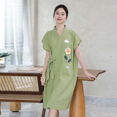 純棉紗佈浴袍 吸水速幹居家服, 紗佈無袖斜門襟五彩花
