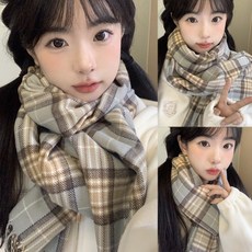 로자벨 윈터블룸 체크 머플러 목도리, 회색고양이, 1개