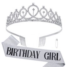 유어벌스데이 생일 파티 왕관 티아라 어깨띠 스트랩세트, 1세트, 해피벌스데이 걸 실버