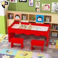 유아용 모래놀이 세트 모래놀이터 점토 장난감 테이블 어린이집 유치원 원목소재, 100L50W50H레드(스툴제외), 1개