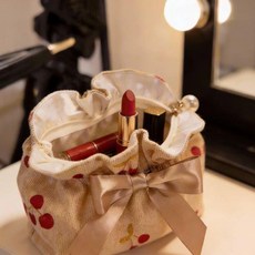 宮廷風繡花化妝包 便攜刺繡化妝品收納袋, 紅色