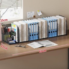 文件收納架桌面書架文件架書立架辦公室文件夾收納整理盒盒檔案盒, 黑色六格帶筆筒, 1個
