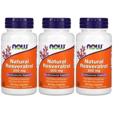 [2+1] Nowfoods 나우푸드 네츄럴 천연 레스베라트롤 200mg 60정 래스베라트롤 라스베라톨 Resveratrol Vitis vinifera 폴리페놀 호장근 3개
