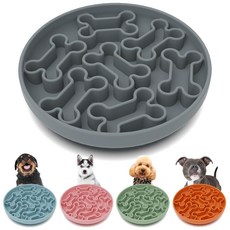 AXEFUN 실리콘 슬로우 피더 강아지 그릇 - 그린 뼈 패턴 | 부유 방지 빠른 식사 방지를 위한 식품 등급 미끄럼 방지 접시 19.1 x 3.8cm(7.5 1.5인치), 회색