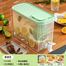冰箱冷水壺帶龍頭水果茶冰水壺涼水壺家用大容量飲料果汁茶飲料桶, 1個, 【熱銷】升級加厚-果綠【食品級材質/冷熱兩用】:見圖, 1L