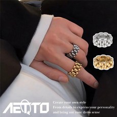 AETTO 鏈條錶帶戒指 金銀兩色 個性風 鈦鋼戒指 男女情侶對戒